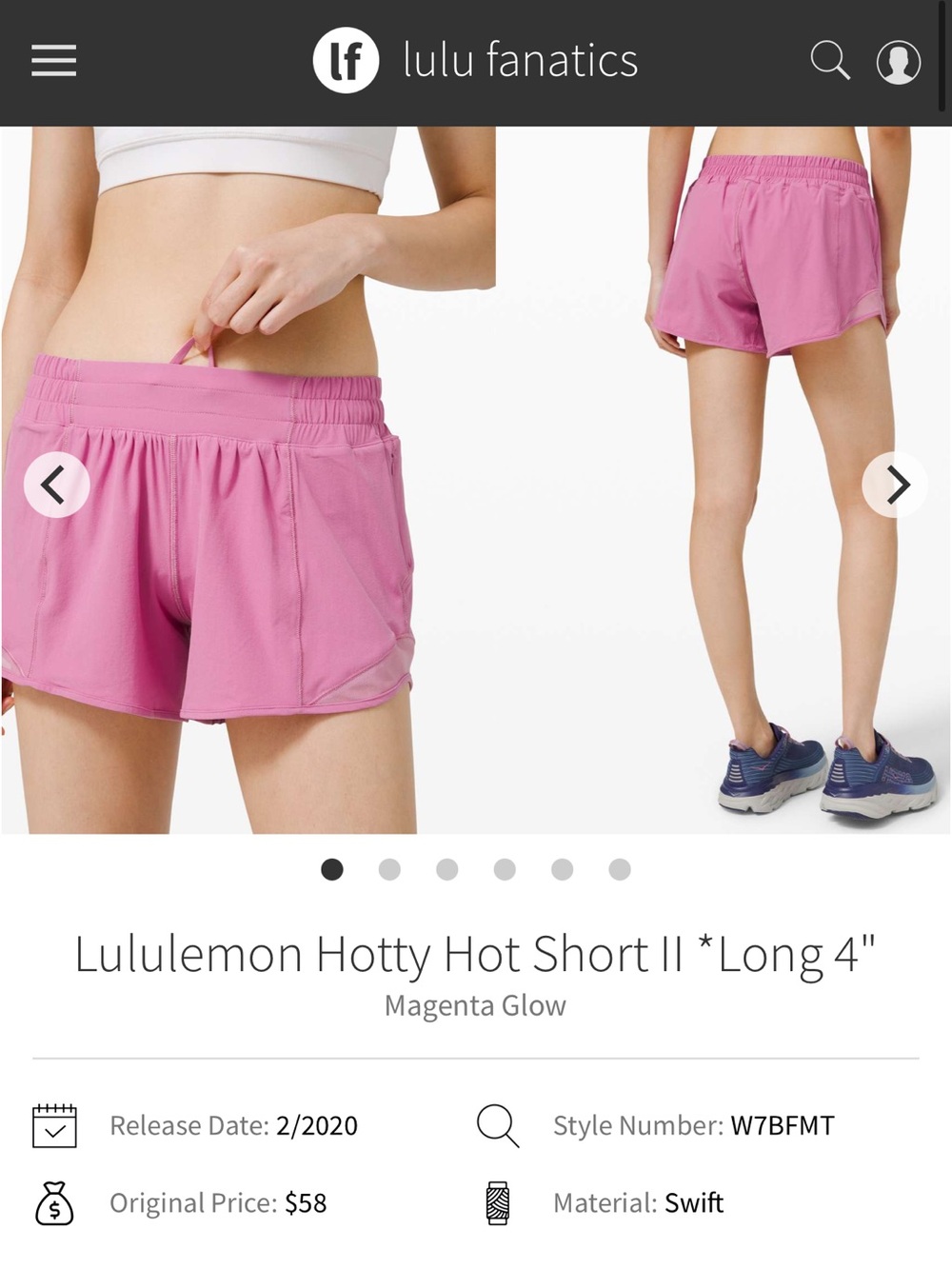 Lululemon Hotty Hot LR 4” short Sz 8 Magenta Glow
